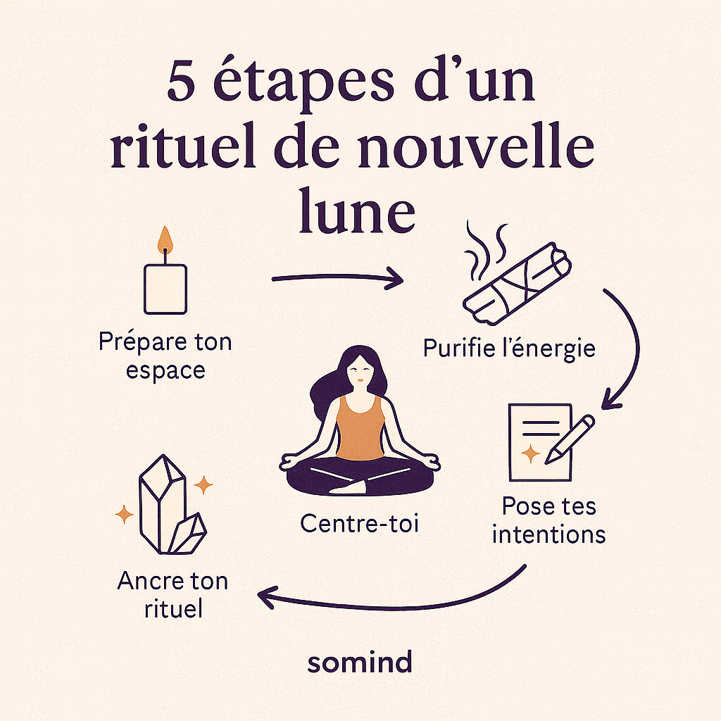 5 étapes d’un rituel de nouvelle lune – Schéma explicatif